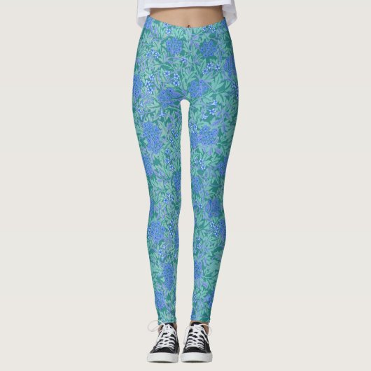 Leggings William Morris Inspired Blue Floral Patterned (Devant)