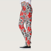 Leggings William Morris Iris et Lily, noir, blanc et rouge (Gauche)