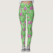 Leggings William Morris Irises, Green, Magenta et Orchid (Devant)