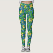 Leggings William Morris Irises, jaune et bleu de cobalt (Devant)