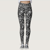 Leggings William Morris Sunflowers, noir et blanc (Devant)