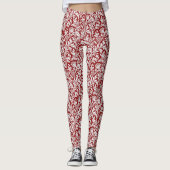 Leggings William Morris Thistle Damask, rouge foncé et blan (Devant)