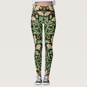 Leggings William Morris Vintage Chêne Noir Rouge Motif
