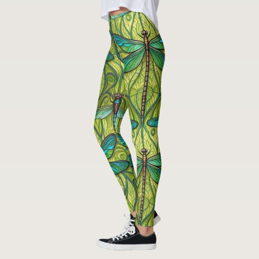 Leggings with a vibrant dragonfly pattern (Gauche)