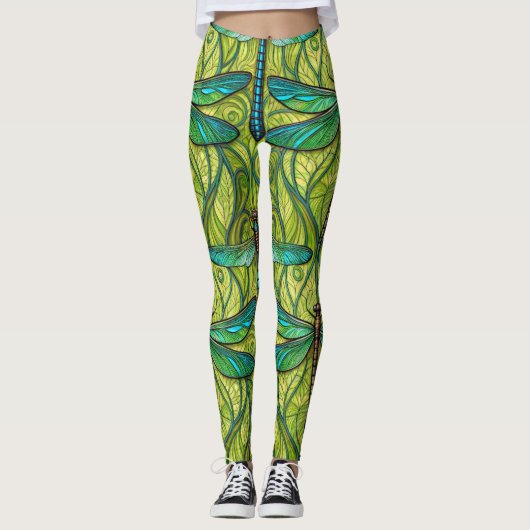 Leggings with a vibrant dragonfly pattern (Voorkant)