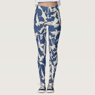 Leggings witte en blauwe duiven