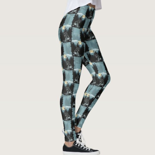 Leggings Wolf Howling À Moon Design Motif
