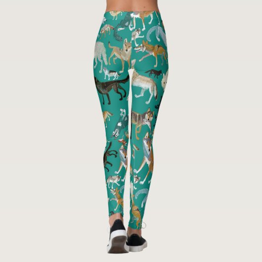 Leggings Wolves of the world Turquoise pattern (Dos)