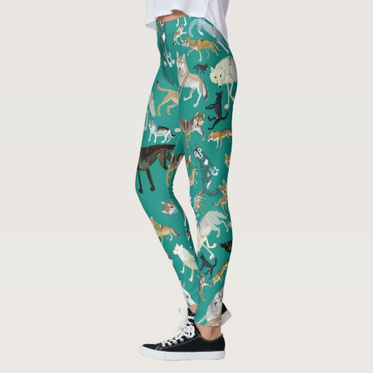 Leggings Wolves of the world Turquoise pattern (Gauche)