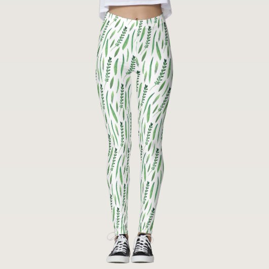 Leggings Women - Green Leaves Pattern (Devant)