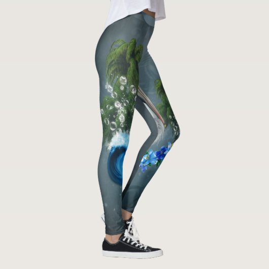 Leggings Wonderful pelican with wave and palm trees (Droite)