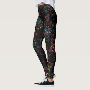 Leggings Wonderland fou kitty géométrique noir émeraude