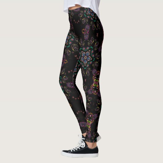 Leggings Wonderland fou kitty géométrique noir émeraude (Gauche)