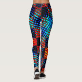 Leggings Xadrez azul, laranja, faux sujo ou manchado. (Dos)