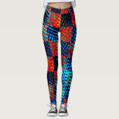 Leggings Xadrez azul, laranja, faux sujo ou manchado. (Devant)