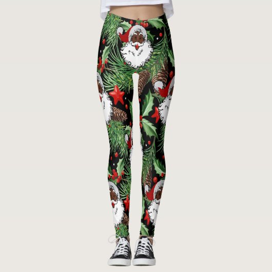 Leggings xmas holly black santa claus (Devant)