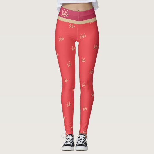 Leggings XOXO Hot Rose Red Gold Typographie mignonne (Devant)