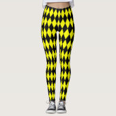 Leggings Yellow Black Harlequin Diamonds Checkers Design  (Devant)