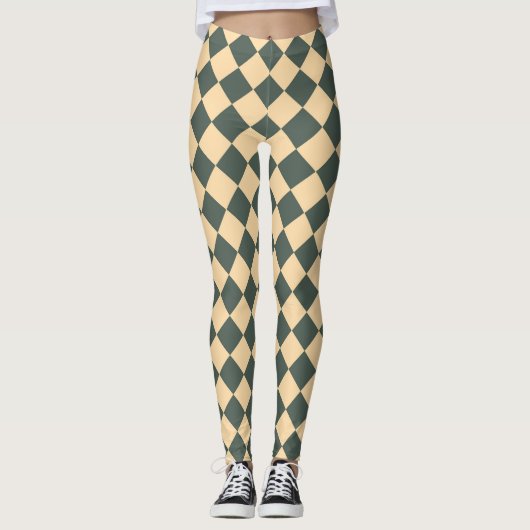 Leggings Yellow Green Checker Diamond Pattern (Devant)