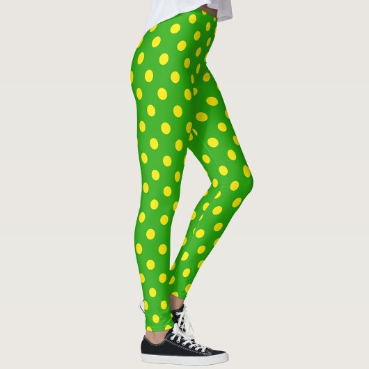 Leggings Yellow On Green Polka Dots Pattern Design 