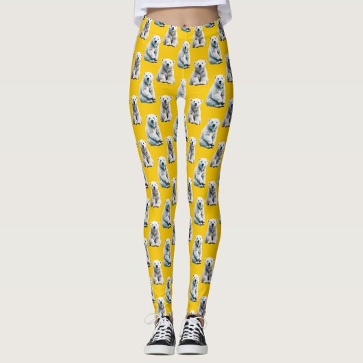 Leggings Yellow Polar Bear Pattern Design  (Devant)