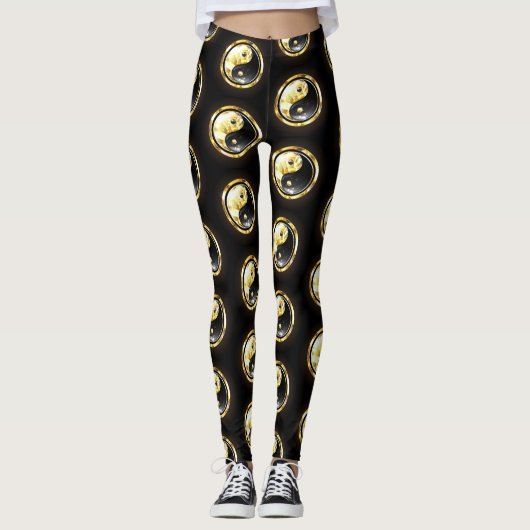 Leggings Yin Yang or sur noir (Devant)