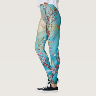 Leggings yoga bleu de peinture du Japon du soleil de fleurs