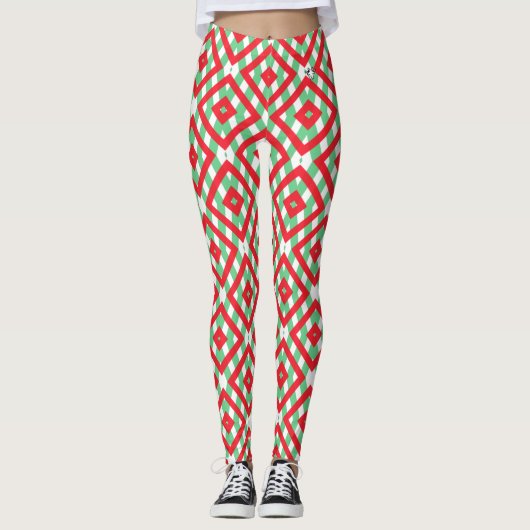 Leggings Yoga motif rouge et vert/salon (Devant)
