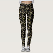 Leggings Yoga, Om Aum Icon, Symbole hindouiste, or noir (Devant)