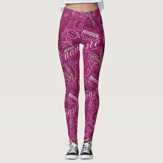 Leggings Yoga Word Cloud Plum/Green ID254 (Devant)