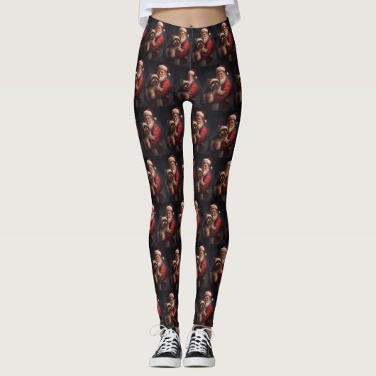 Leggings Yorkshire Terrier Santa Claus Festive Noël (Devant)