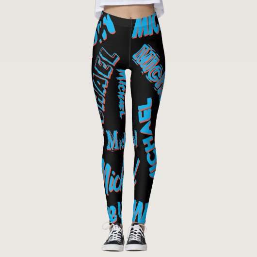 Leggings Your name pattern monogram blue red black colour (Devant)