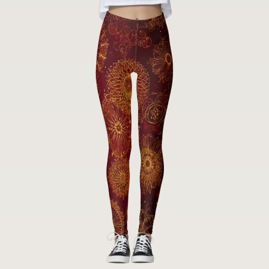 Leggings Yuletide Opulence : Threads dorés de Noël (Devant)