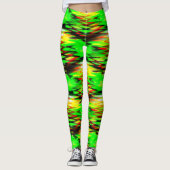 Leggings Zag abstrait à fermeture éclair vert et rouge (Devant)