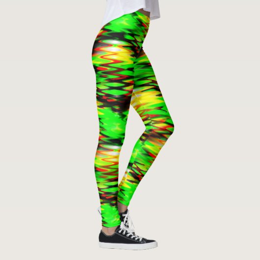 Leggings Zag abstrait à fermeture éclair vert et rouge (Droite)