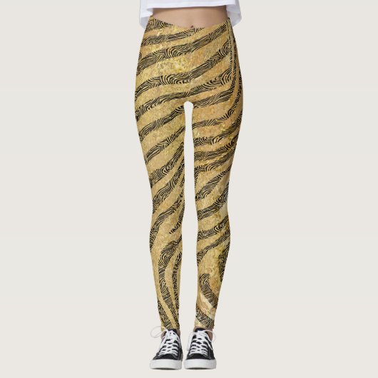 Leggings Zebra Stripes sur la texture du marbre d'or (Devant)