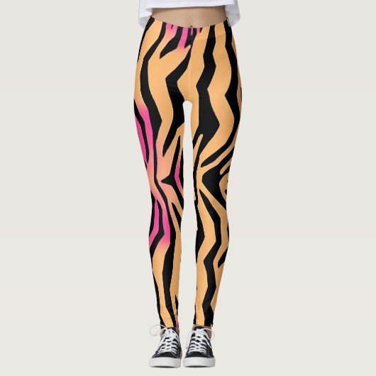 Leggings Zebra Tiger Stripe rose motif de peau animale sauv (Devant)