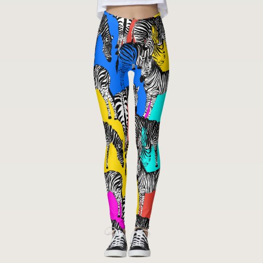 Leggings Zèbre, pop art coloré, abstrait, animaux (Devant)