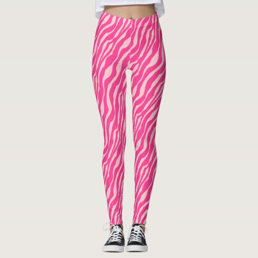 Leggings Zèbre rayures - Fuchsia et rose clair (Devant)