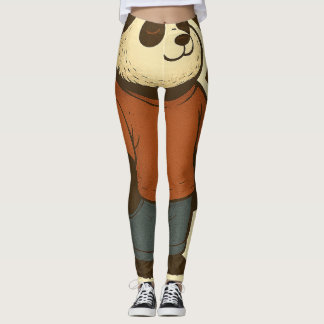 Leggings Zen Panda Sticker – Relaxed Cartoon Bear in Casual