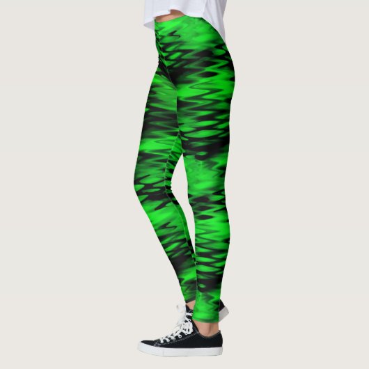Leggings zigzag Abstrait formé de noir taché à vert (Gauche)
