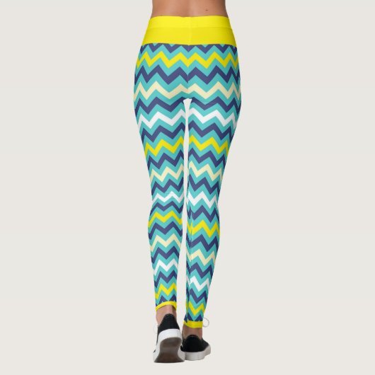 Leggings Zigzag bleu vert jaune Chevron Motif Joli (Dos)