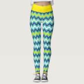 Leggings Zigzag bleu vert jaune Chevron Motif Joli (Devant)