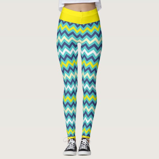 Leggings Zigzag bleu vert jaune Chevron Motif Joli (Devant)
