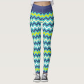 Leggings Zigzag bleu vert jaune Chevron Motif Joli (Devant)