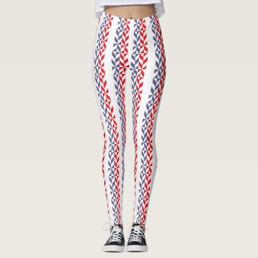 Leggings ZigZag géométrique rouge blanc et bleu (Devant)