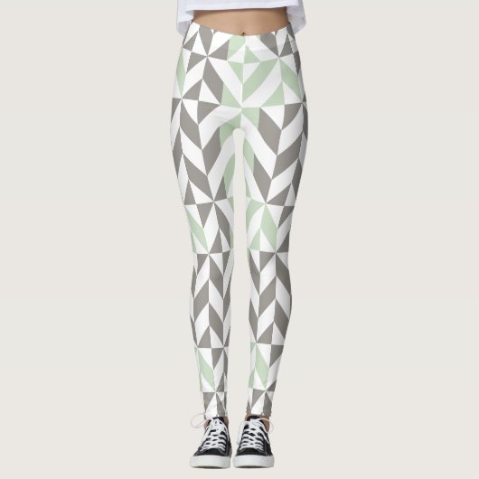 Leggings ZigZag géométrique Sage Green et Silver (Devant)