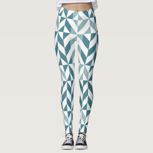 Leggings ZigZag géométrique vert turquoise à deux tons (Devant)