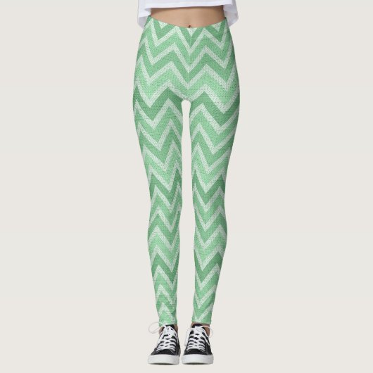 Leggings Zigzag Vert Et Blanc Chevron (Devant)