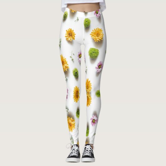 Leggings Zinnia jaune clair et rose sur arrière - plan blan (Devant)